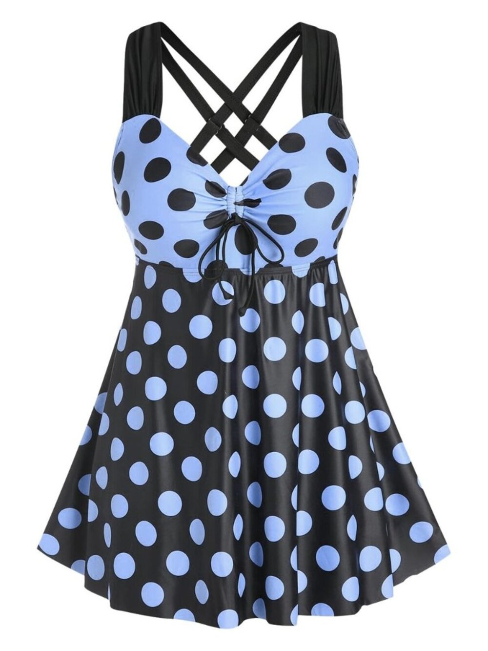 Plus Size Curve Cinched Polka Dot Crisscross Modest Tankini